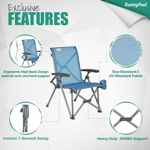 SUNNYFEEL Folding Camping Chair Heavy Duty Ergonomic Chairs Support 500lbs with Adjustable Breathable High Back Support an...