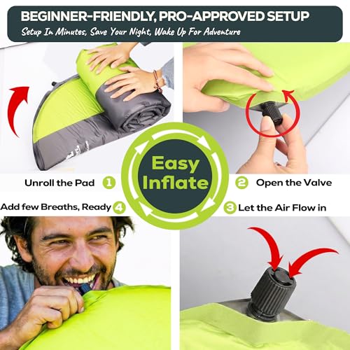 Gear Doctors Oxylus 4.3R-Value Insulated Foam Self Inflating Sleeping Pad Camping—Sleeping Pad Backpacking Air Mattress—Ca...
