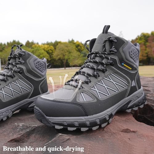 Queday Waterproof Hiking Boots Mens Lightweight Walking Shoes Daily Hike Trekking Trail Outdoor Camping Climbing