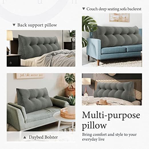 Wedge Headboard Pillow Dorm Room Reading Pillow Back Support for Sitting Up in Bed Bolster Lumbar Cushion Body Positioning Bedrest Corduroy (Dark Gray, King (76 * 8 * 20in))
