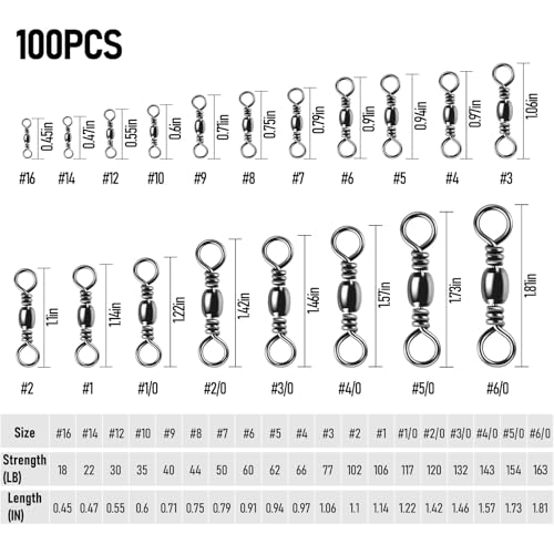 Alwonder 100-Pack Fishing Barrel Swivels, High Strength Stainless Solid Ring Brass Barrel Swivel with Black Nickel Coatin...