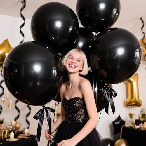 18 Inch Black Balloons 12 Pack Large Latex Party Balloons Round Helium Balloon for Halloween Birthday Party Anniversary Fe...