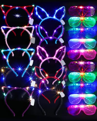 Honoson Light Up Glasses LED Cats Headband Rabbit Headband for Adults Party Favor Packs
