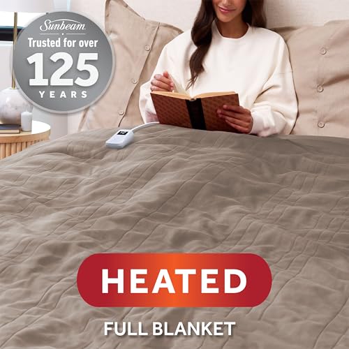 Sunbeam Electric Royal Luxe Microplush Heated Blanket, 12 Heat Settings, 12-Hour Auto Shut-Off, Fast Heating, Warm & Cozy,...
