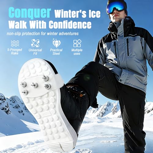 Universal 5-Tooth Ice Cleats for Shoes Boots, Non-Slip Gripper Spikes Ice Traction Cleats, Winter Outdoor Anti-Skid Shoe C...