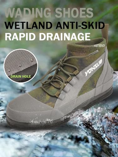 Rock Fishing Wading Boots with Felt Sole & Steel Studs – Anti-Slip Neoprene Reef Shoes for Men, Quick-Dry Breathable Drain...