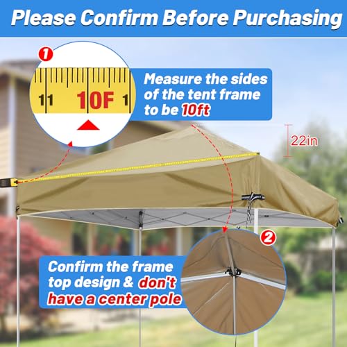 10x10 Adjustable Pop Up Canopy Replacement Top - Fits Most Straight Leg Frames Without Center Pole, NOT for Slant Leg, for...