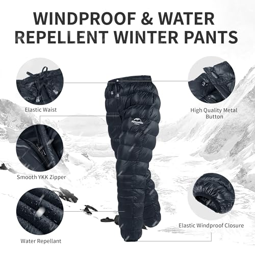 Naturehike Down Pants,Men's Women's Puffy Pants,Winter Warm Outdoor Men Women Ski Snow Pants,Camping Hiking Pants