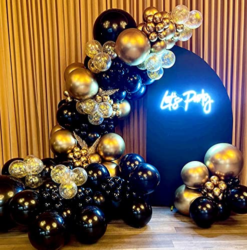 Bezente Black Gold Balloons Garland Kit, 100Pcs Black Gold Metallic Chrome and Gold Confetti Balloons Arch with Tape for N...