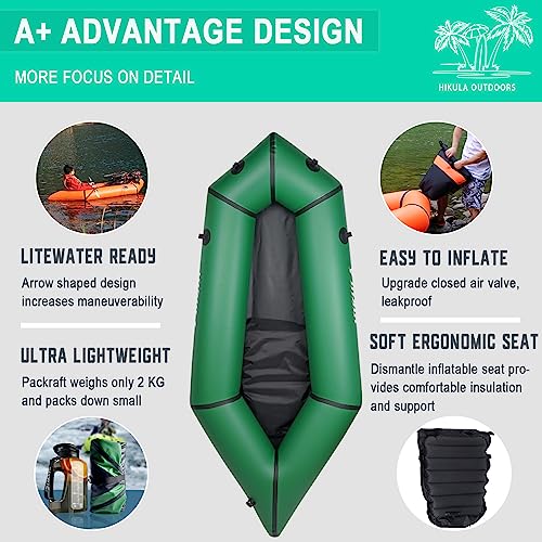 HIKULA Inflatable Lightweight TPU PackRaft Eco-Friendly White Water Rafting Micro Inflatable Kayak Canoe Carry Bag Included