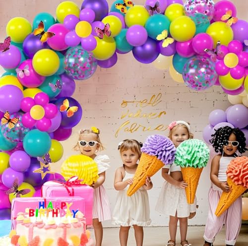 CVPARTYON Pink Blue Purple Balloon, 60 Pcs 12 Inches Hot Pink Metallic Purple Yellow Confetti Balloons for Birthday Party ...