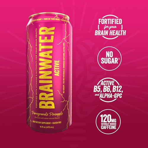 BrainWater Active, Water for Clean Energy, Workout & Focus Support, Gluten Free, Zero Sugar Drinks with Alpha GPC, Vitamin...