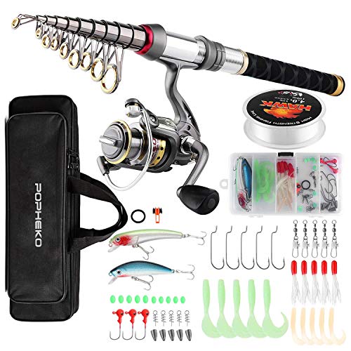 Fishing Rod Reel Combo Full Kit Telescopic Spinning Pole Set with Reel Line Lures Hooks Carrier Bag Saltwater Freshwater F...
