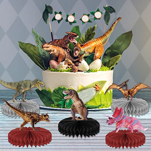 Tevxj 10 Pcs Dinosaur Centerpieces for Birthday Party 3D Dino Honeycomb Table Decorations Dinosaur Safari Jungle Animal Th...