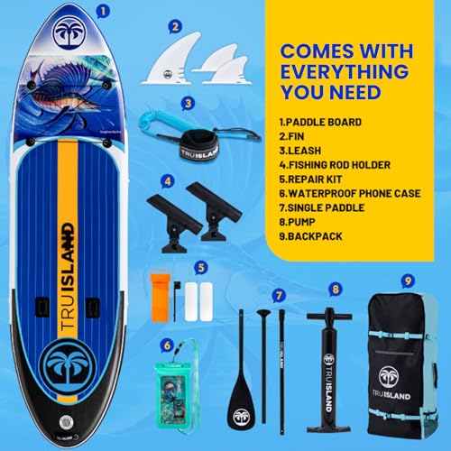 TRUISLAND Inflatable Paddle Board, Stand Up Paddle Board with Backpack, Non-Slip Thickened Deckpad, Waterproof Phone Case,...
