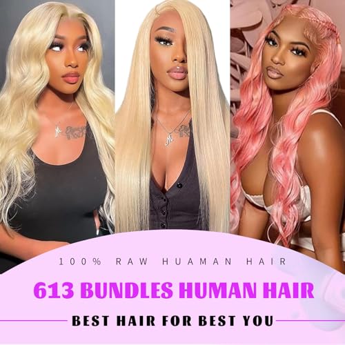 613 Bundles Blonde Bundles Human Hair 32 Inch 613 Body Wave bundles 100% Unprocessed 12A Grade Brazilian Virgin Hair Bundles 1 Bundle Human Hair 613 Blonde Bundle Human Hair Extensions for Women