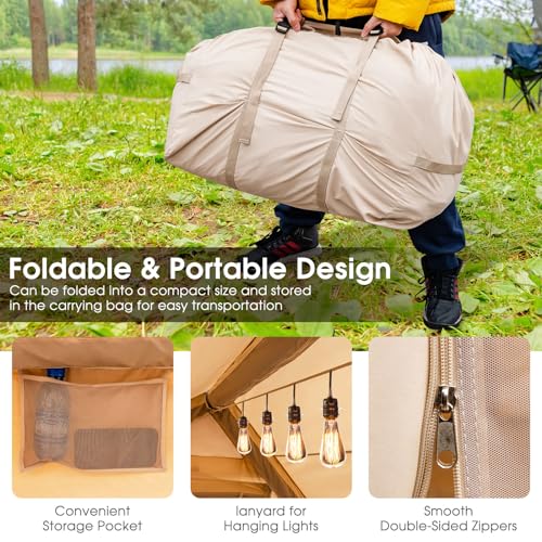 Tangkula Inflatable Camping Tent with Pump, 4-6 People Outdoor Blow Up Cabin Tent with 7 Mesh Windows, 2 Doors, 4-Season G...