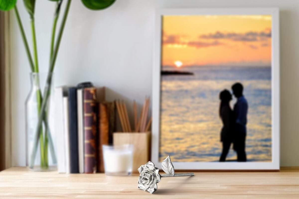 BESZONE Tin Rose 10th Anniversary for Her Gift - Tin Gift 10 Year Wedding Anniversary for Wife Couples, Solid Pure Casted Everlasting Rose Tenth Decoration Aluminum for Him