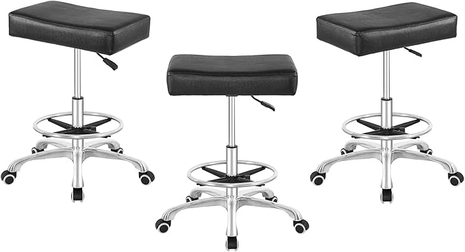 Nazalus Rolling Swivel Stool Height Adjustable with Wheels Heavy Duty for Office Home Desk Counter Salon (Black) (Black, with Footrest)