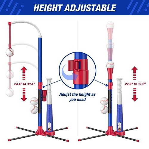 HYES 3-in-1 Baseball Set for Kids 3-5 - Tee Ball Stand, Hanging Tee, Ball Launcher and 6 Softballs - Adjustable Height, In...