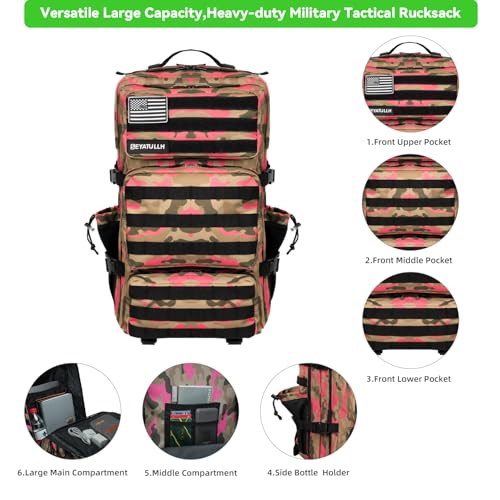 SEYATULLH Military Tactical Backpack 55L for Men & Women Bug Out Bag Assault pack Molle Daypack Hiking Trekking Rucksack (...