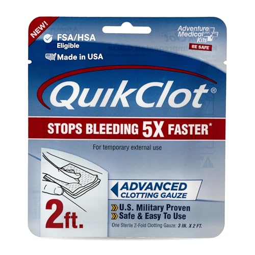 Adventure Medical Kits QuikClot Advanced Clotting Gauze - Stops Bleeding Up to 5X Faster Than Standard Gauze - Kaolin Hemo...