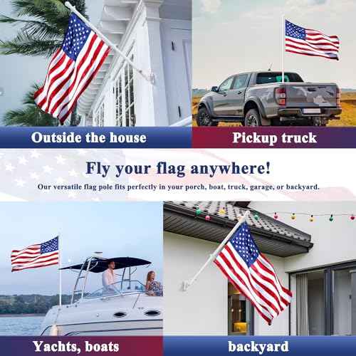 PHITRIC Flag Pole Kit, Tangle Free Spinning Stainless Steel Rustproof Flagpole for 3x5 Sports Fan Outdoor Flags for Outside House (White, 5FT, with Bracket)