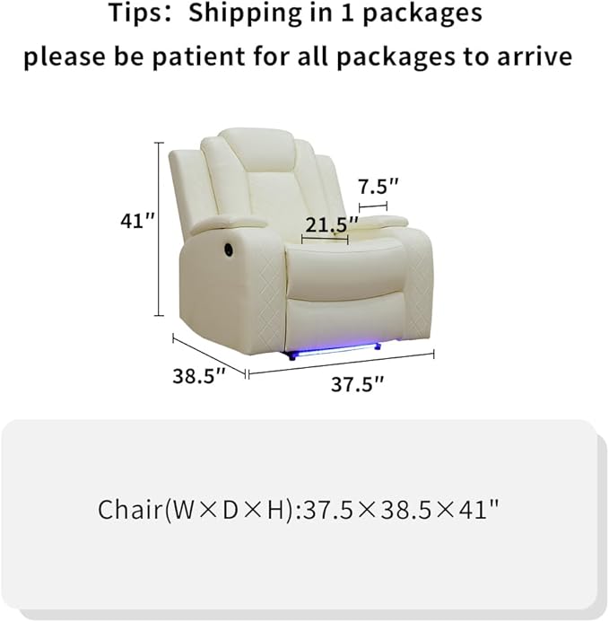 Toseslo Power Leather Recliner Chair Set with LED Light, Leather Reclining Set, Living Room Furniture Sets, Modern Power Recliner Sets for Living Room/RV/Apartment(Creamy White)