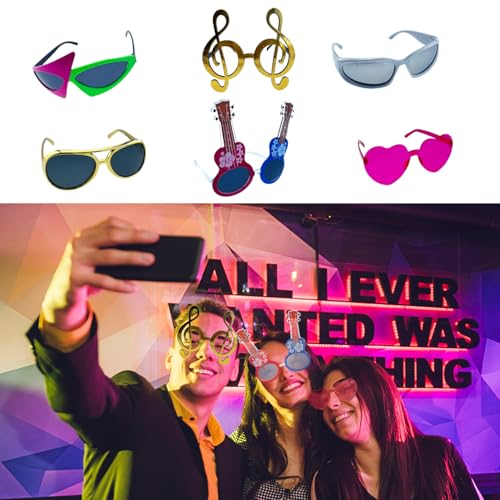 50 Pcs Rock Party Photo Booth Props Set for Adults, Funny Rock Star Party Sunglasses, Hats, Wigs, Inflatable, Photo Booth ...
