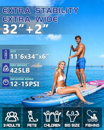 ESUP 11’6 ×34" Extra Wide Paddle Board Inflatable with Premium Sup Board Accessories, Extra Stable Stand Up Paddleboards f...