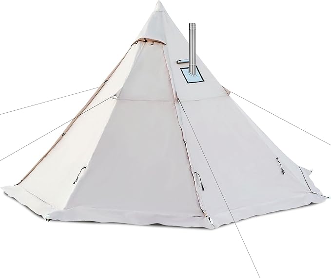 Zoring Hot Tent with Stove Jack, 4 Season 3-4 Person Tipi Tent for Camping, 8.2ft Standing Room with Snow Skirt, Cold Weat...