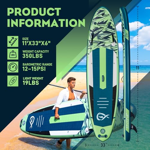 InnoExpo 11' Inflatable Stand Up Paddle Boards with Premium Accessories, Wide Stable SUP Paddle Board Design, Non-Slip Com...