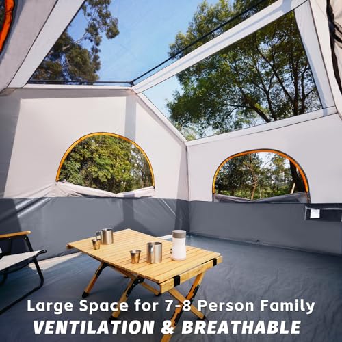 HIKERGARDEN 6-8 Person Camping Tent - Portable Family Cabin Tent for Camp, Windproof Fabric Camp Tent Outdoor for Hiking, ...