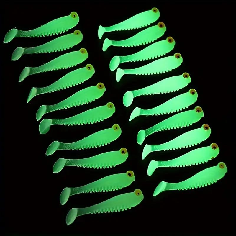 Glow-in-The-Dark T-Tail Fishing Lures, 1.97-Inch Silicone Swimbaits for Night Fishing, 10PCS