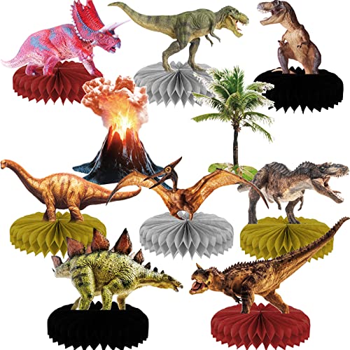 Tevxj 10 Pcs Dinosaur Centerpieces for Birthday Party 3D Dino Honeycomb Table Decorations Dinosaur Safari Jungle Animal Th...