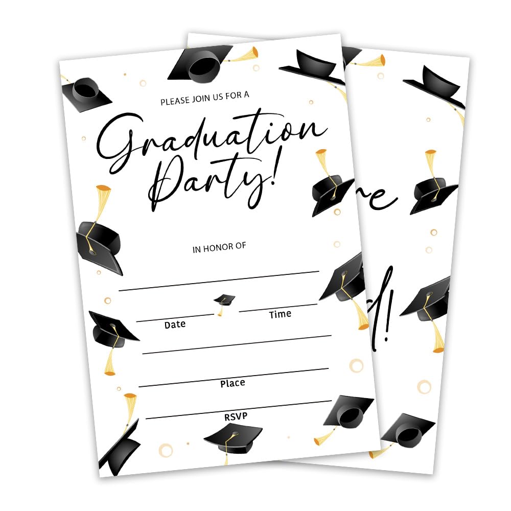 YKYENR 4"x6" Graduation Invitation - Graduation Party - Set of 20 with Envelopes College, Masters Graduation Invitation Cards - Hat Pattern Fill Graduation Celebration Invitations - A10