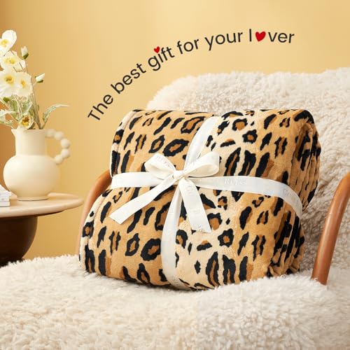 Cozy Bliss Leopard Print Fuzzy Throw Blanket for Couch - Thick Soft Warm Fleece Blankets for Room Decor, for Kids, Women M...