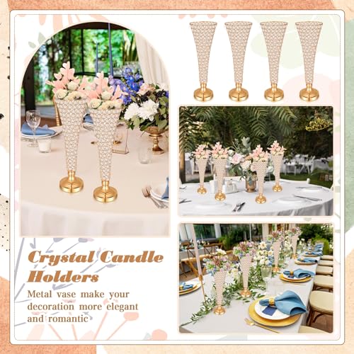 Rtteri 4 Pcs 20 Inch Tall Crystal Vase for Centerpieces Wedding Christmas Metal Crystal Trumpet Flower Vase Stand for Holi...