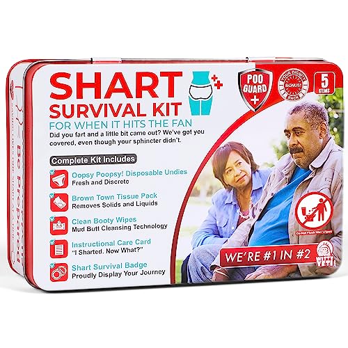 Funny Shart Survival Kit by Witty Yeti. Ultimate Poop Prank Gag Gift Set Contains Wet Wipes, Disposable Underwear, Tissues...