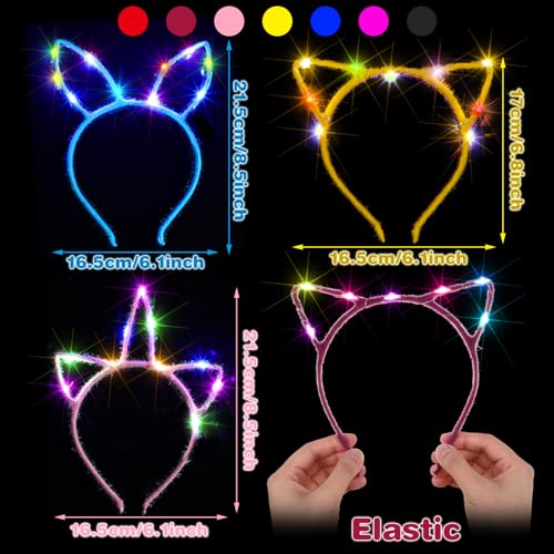 Giegxin 42 Pcs Glow in The Dark Headband Set, 14 Unicorn Style Light up Headband 14 Cute Cat Ear Luminous 14 Rabbit Bunny ...
