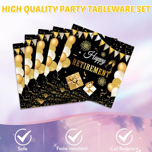 41PCS Retirement Decorations For Men Black and Gold Disposable Tablerware Decoration Favors Including Napkins Plates Table...