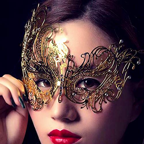 Masquerade Mask for Women Metal Mask Shiny Rhinestone Venetian Party Evening Prom Ball Mask Bar Costumes Accessory