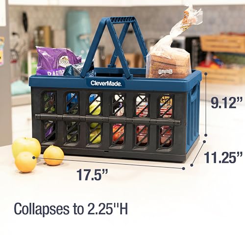 CleverMade Collapsible Shopping Basket, Ocean, 3PK - 24L (6 Gal) Reusable Plastic Grocery Shopping Baskets, Holds 25lbs Pe...
