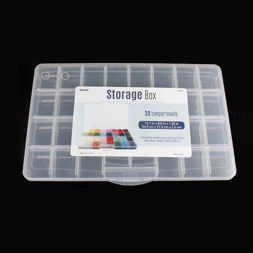 32 Grids Clear Plastic Organizer Box, Craft Storage Container for Beads Organizer, Art DIY, Crafts Jewelry Storage, Fishing Tackles, Rock Collection, 1 Pack