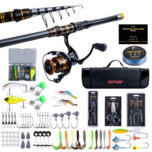 Goture Fishing Rod and Reel Combos,1.8M-2.7M Telescopic Fishing Pole Spinning Reel Line Lures Set with Carrier Bag,Telesco...