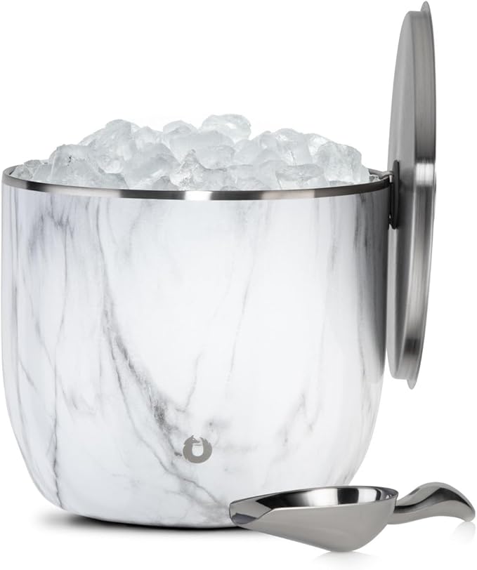 SNOWFOX XL Premium Vacuum Insulated Double Wall Stainless Steel Ice Bucket with Lid/Scoop, Bar Accessories, Large Elegant ...