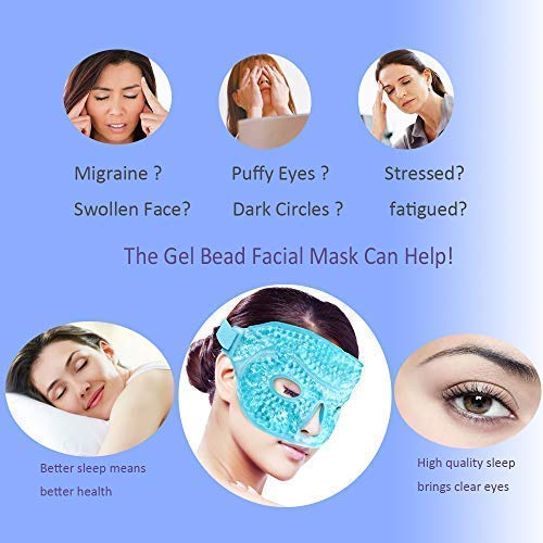Ice Face/Eye Mask for Woman Man, Heated Warm Cooling Reusable Gel Beads ice Mask with Soft Plush Backing,Hot Cold Therapy for Facial Pain,Sleeping,Swelling,Migraines, Headaches,Stress Relief[Blue]