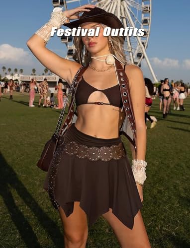 TZLDN Womens Flowy Mini Skirt with Shorts Fairy Y2K Asymmetrical Pirate Skort Trendy Sexy Rave Festival Outfits Going Out