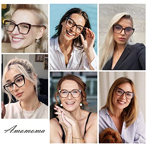 AMOMOMA Trendy TR90 Oversized Blue Light Reading Glasses Women,Stylish Square Cat Eye Glasses AM6031