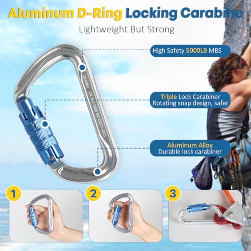 KLYTORX Tree Climbing Flipline Kit 1/2" X 12ft Wire Core - Triple Lock Carabiner Adjuster, Heavy-Duty Climbing Lanyard for...